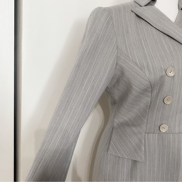 ROSS MAYER COLLECTION 2 PIECES GREY STRIPED BLAZER STRAIGHT LEG TROUSER SUIT SET - Picture 8 of 14